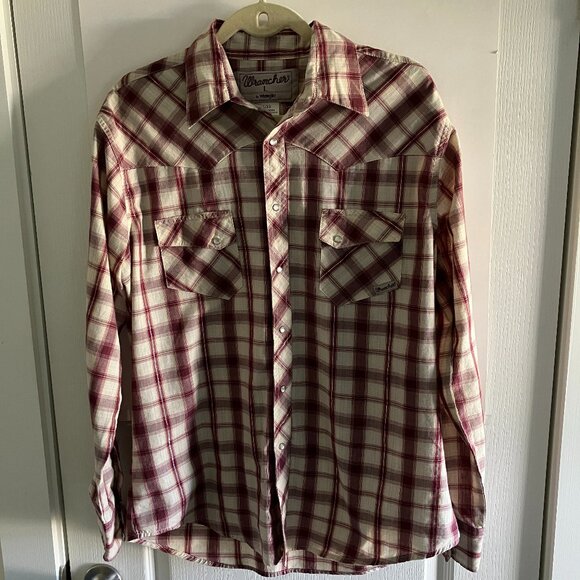 Wrangler Wrancher Shirt Men’s Large Pearl Snap Long Sleeve Maroon Western Wear. - Picture 1 of 12
